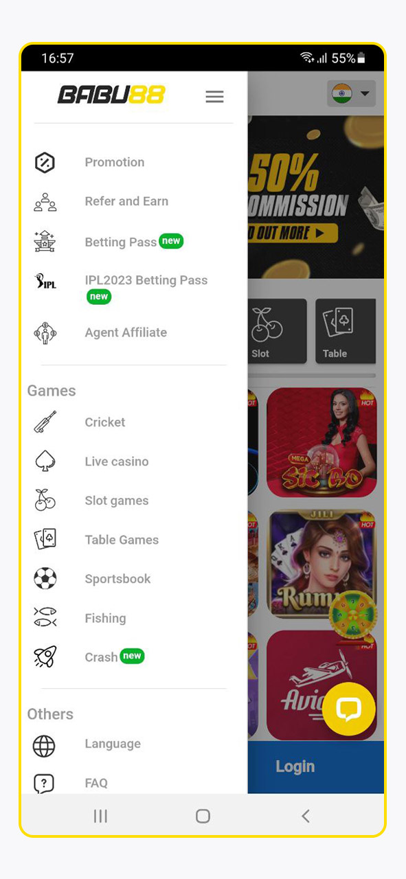 Image of the Babu88 India mobile app interface.